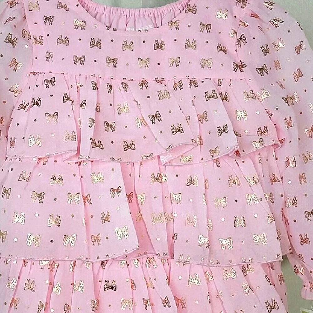Matching set ruffled pink gold top long sleeve ivory pant NEW 18 mos